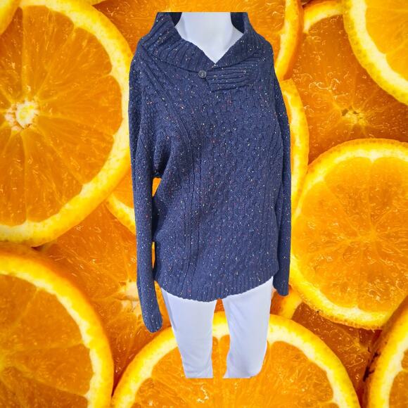 Penguin Blue Cable‎ Knit Shawl Collar Sweater Size XL - Picture 1 of 7